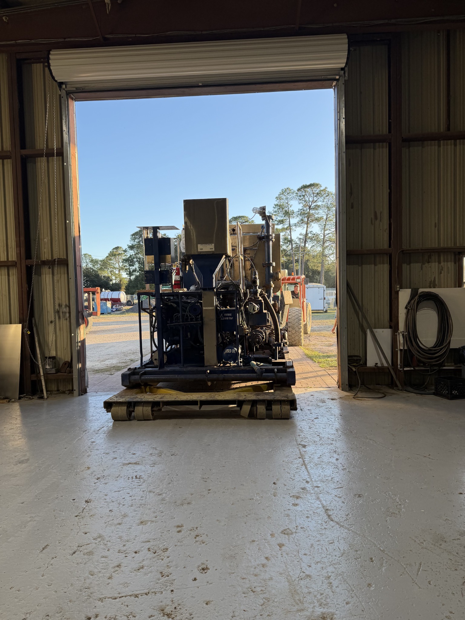 Heavy equipment inside the shop