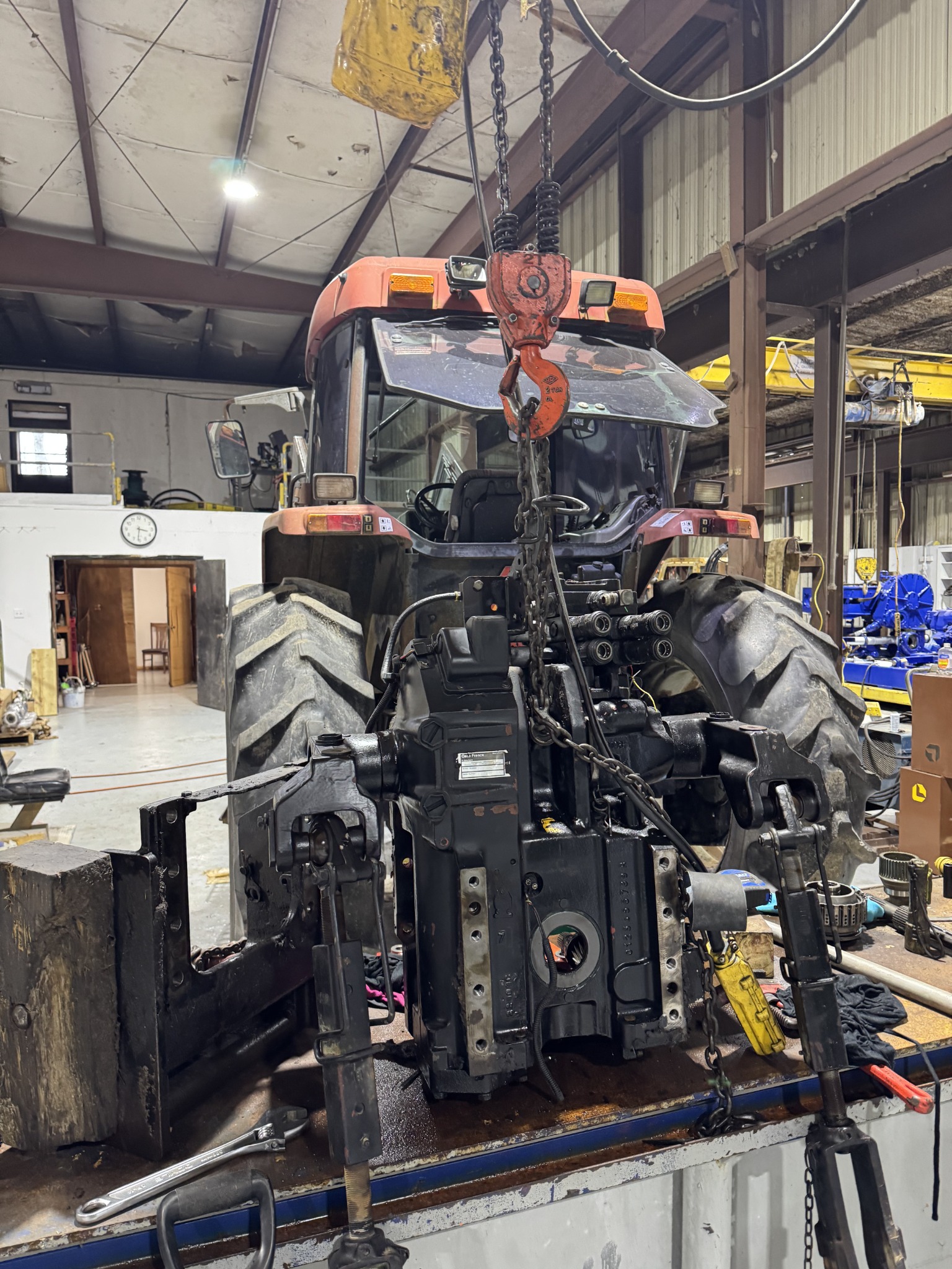 Tractor undergoing repair at Mid-South Mechanic Services